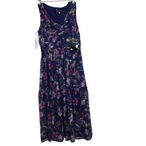 Maison Tara Womens Sleeveless Cowl Neck Floral Maxi Dress Blue Size 12 NWT